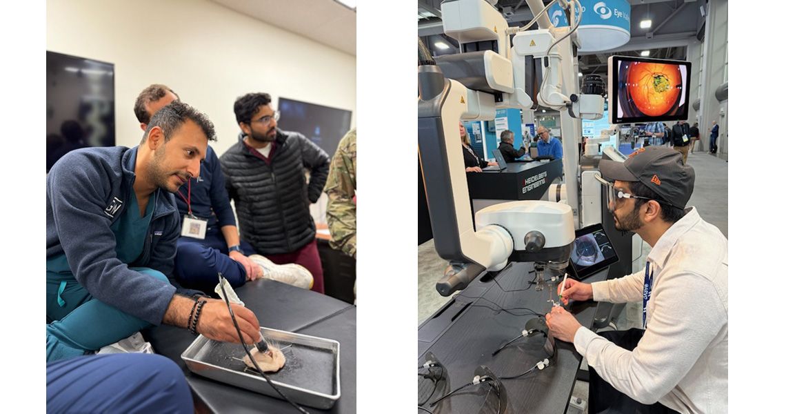 Residents demonstrating in a lab and viewing a microscope